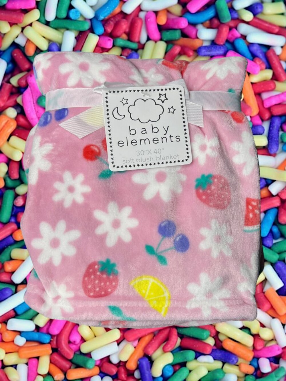 NWT Baby Blanket Floral Flowers Fruity Fruit Strawberries Lemon Plush Toddler